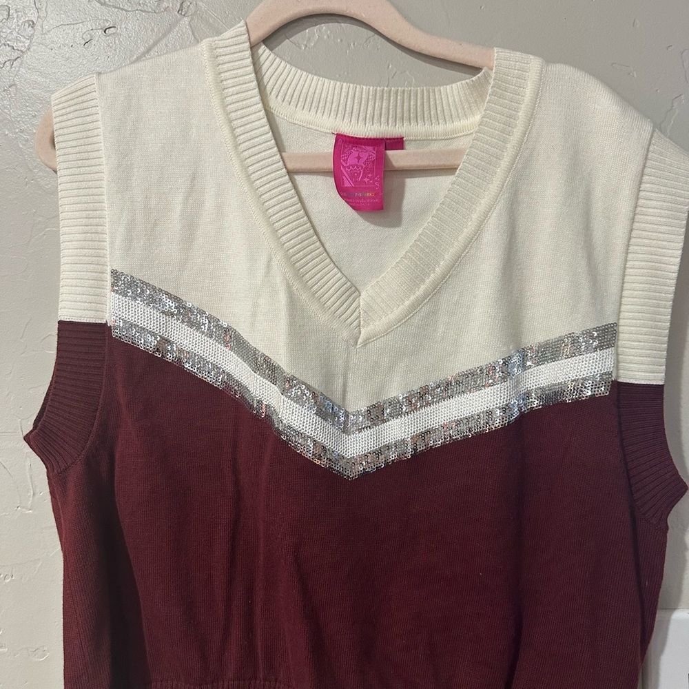 QUEEN OF SPARKLES Maroon and White V-Neck Sweater Vest